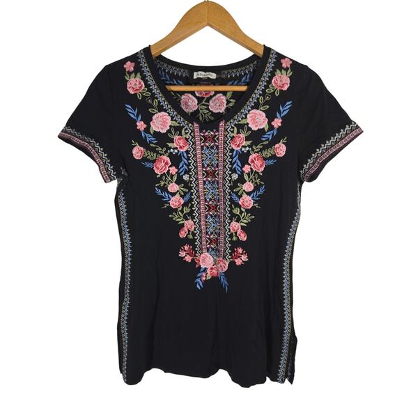 Paparazzi Embroidered Floral Shirt Top Blouse Cotton Boho Hippie Cottage Medium - Picture 1 of 8